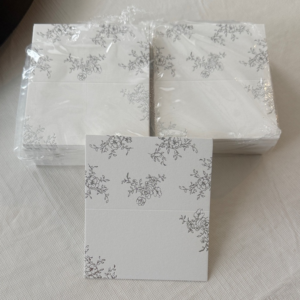 Elegant Floral White Folded Place Cards - Blank Tent Cards for Events